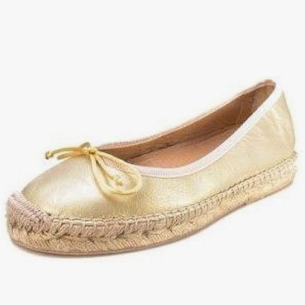 Jon Josef Paloma Nappa Gold Espadrille Leather Bow Flats